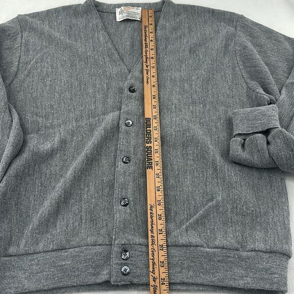 London Fog Sweater Mens Big 2X Gray Vintage Cardigan Grandpa V-Neck Button 80s - Picture 8 of 9